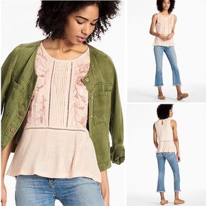 LUCKY BRAND | EMBROIDERED MIX SHELL TOP